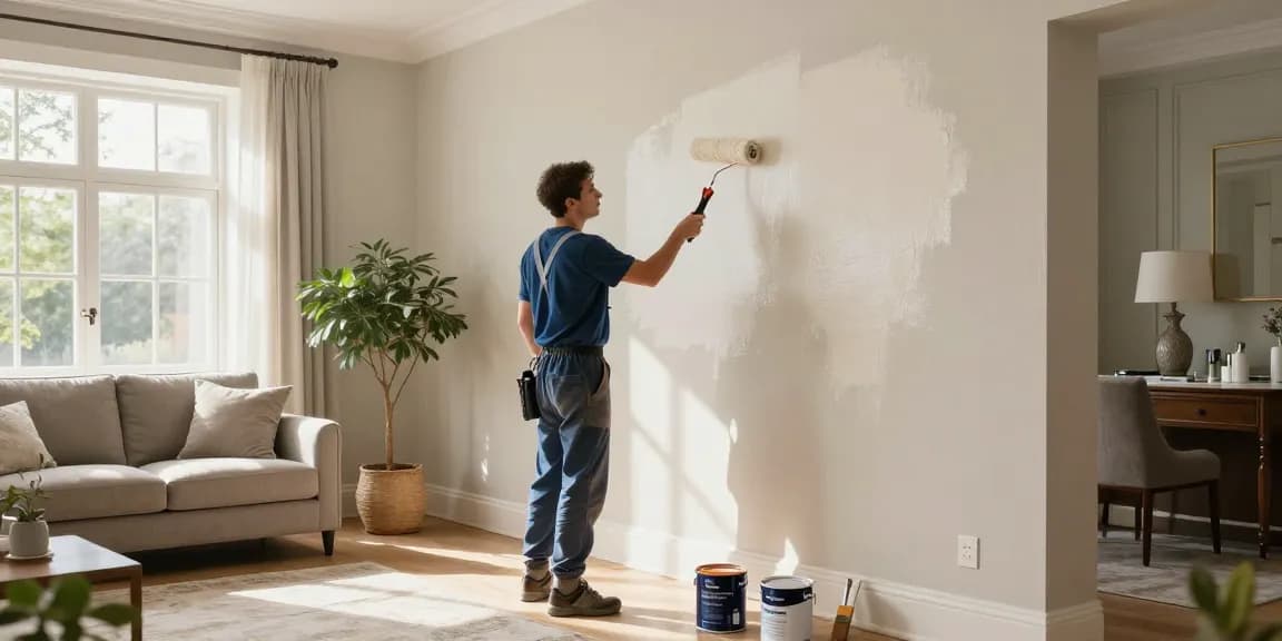 Professional lincoln painter and decorator enhances a stylish interior with fresh paint, showcasing craftsmanship and attention to detail.