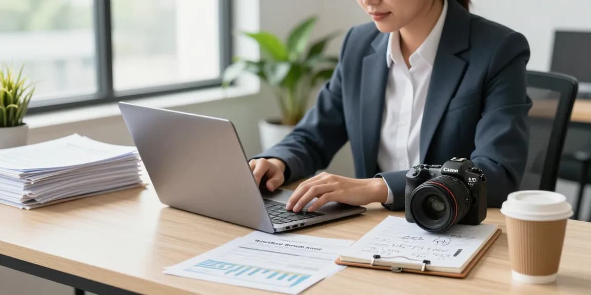 Apply for an instant merchant cash advance at a modern office desk with financial documents and a laptop.