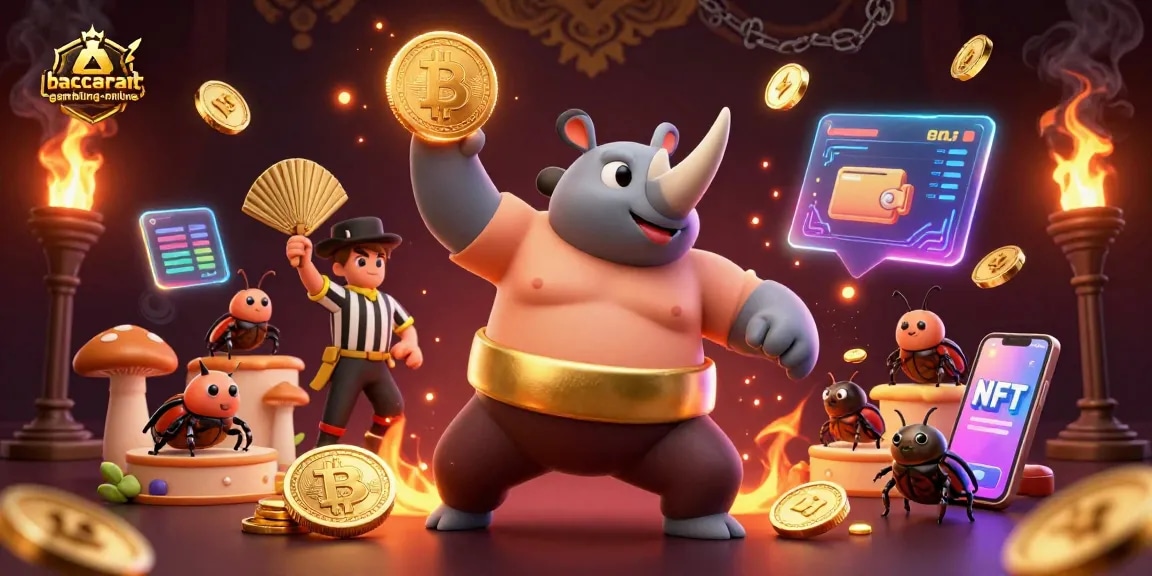 Engage in baccarat-gambling-online with a dynamic 3D illustration showcasing thrilling casino elements and characters.