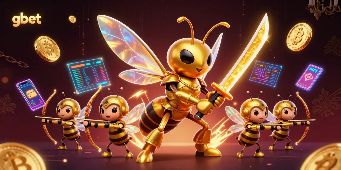 gbet offers a dynamic betting experience featuring vibrant golden hornets and cryptocurrency elements.