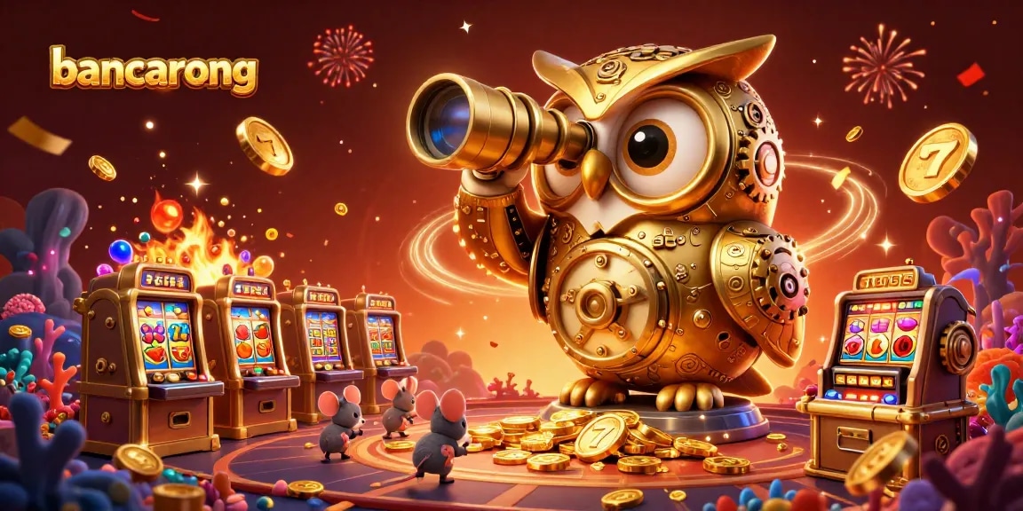 Experience the excitement of bancarong with a vibrant casino scene filled with animated characters and slot machines.