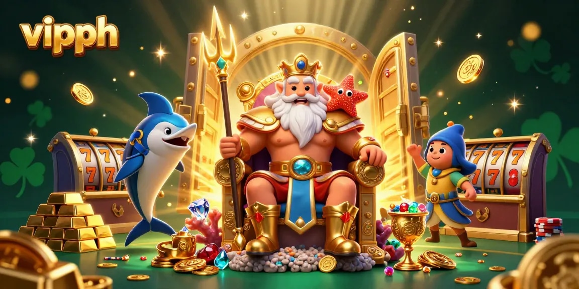 Experience winning thrills with vipph at a vibrant casino scene with Neptune and treasure elements.