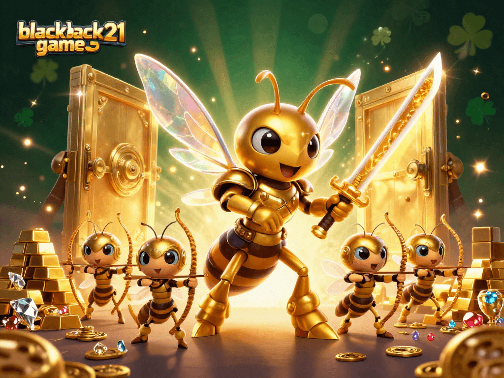 Engage in the action of blackjack-game21 with dynamic characters and rich gaming elements in this vibrant illustration.