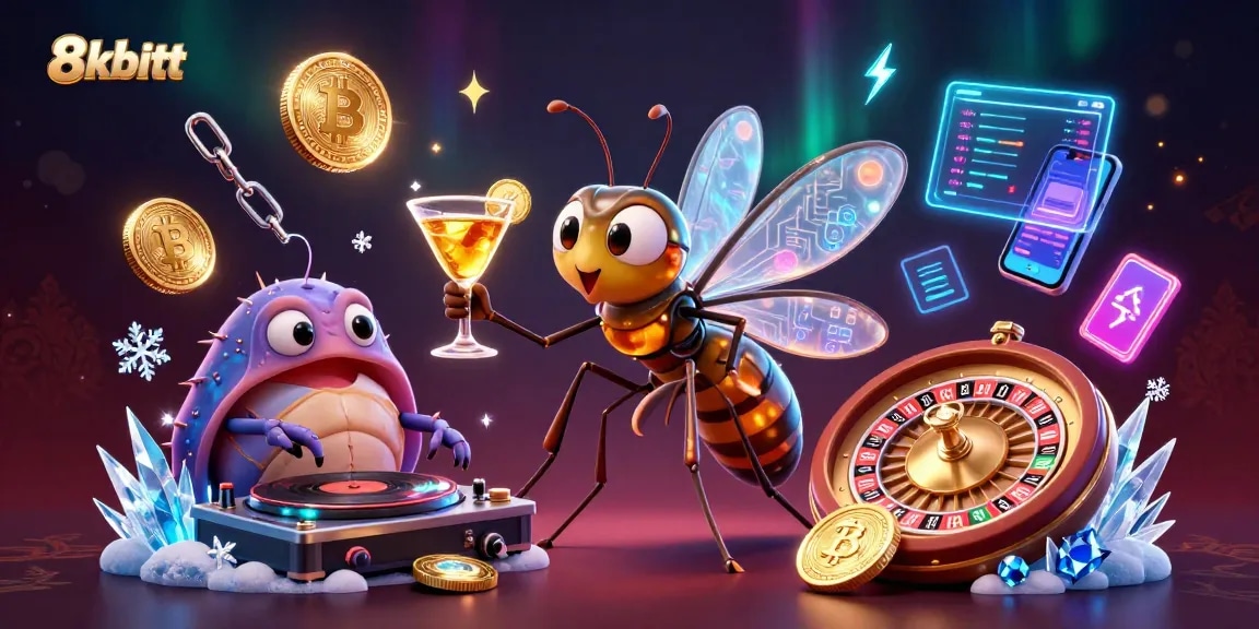 Spin to win with 8xbett’s dynamic 3D casino promotion featuring crypto elements and lively characters.