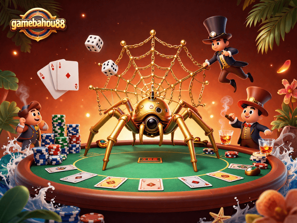 Engage with gamebainohu88 in this vibrant, steampunk-themed casino scene featuring captivating elements of poker.