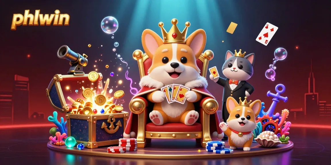 Explore the vibrant world of phlwin with royal corgi characters, dazzling game elements, and a rich casino atmosphere.