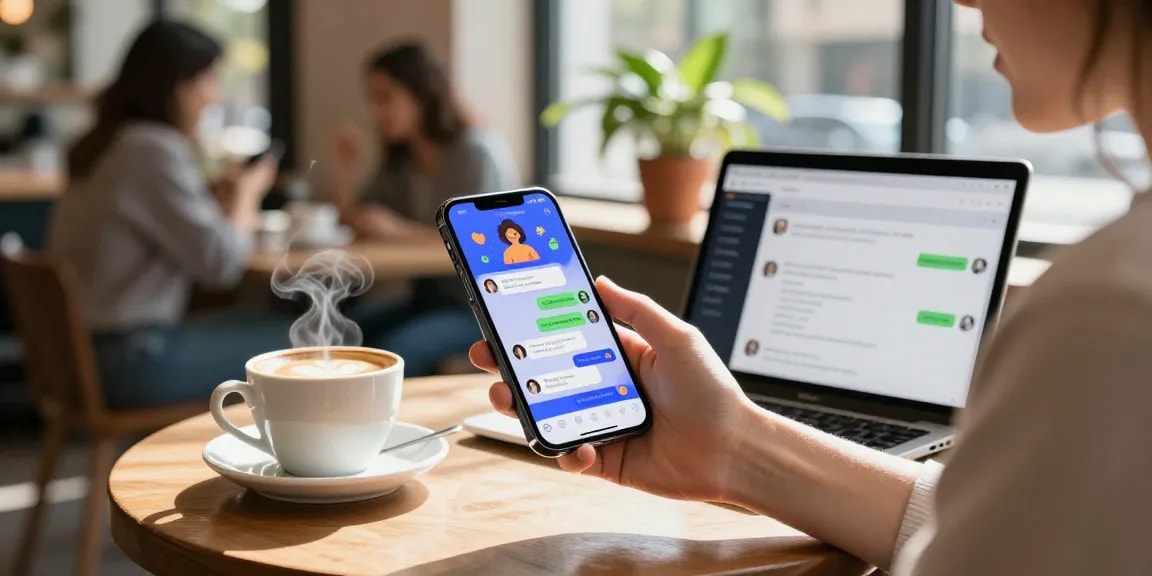 Dynamic interaction with hot chat ai in a cozy coffee shop setting, showcasing user engagement with AI characters.