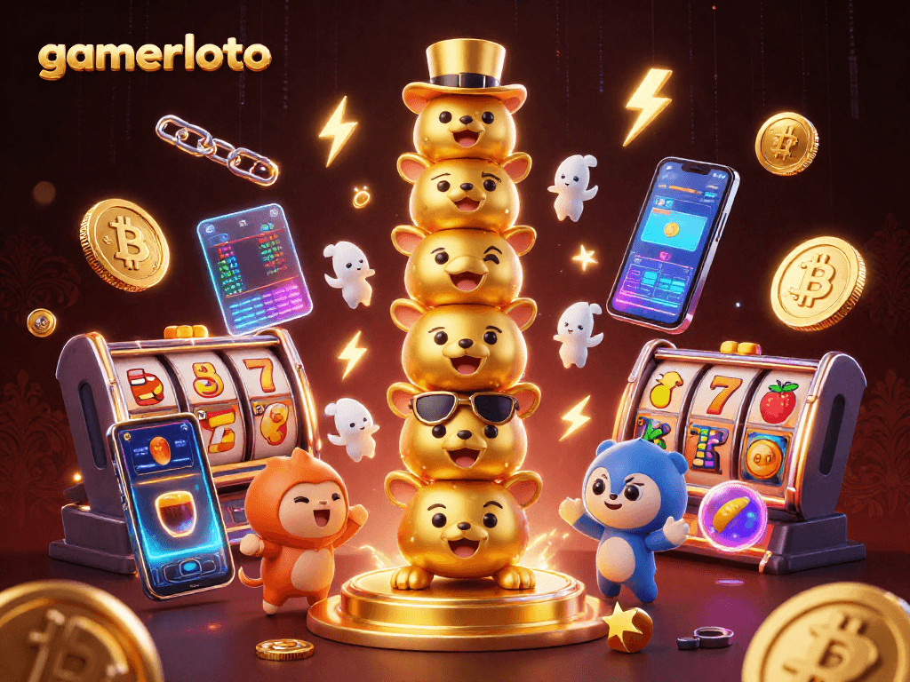 Join the gaming excitement with gamerloto's vibrant crypto-themed casino illustration.