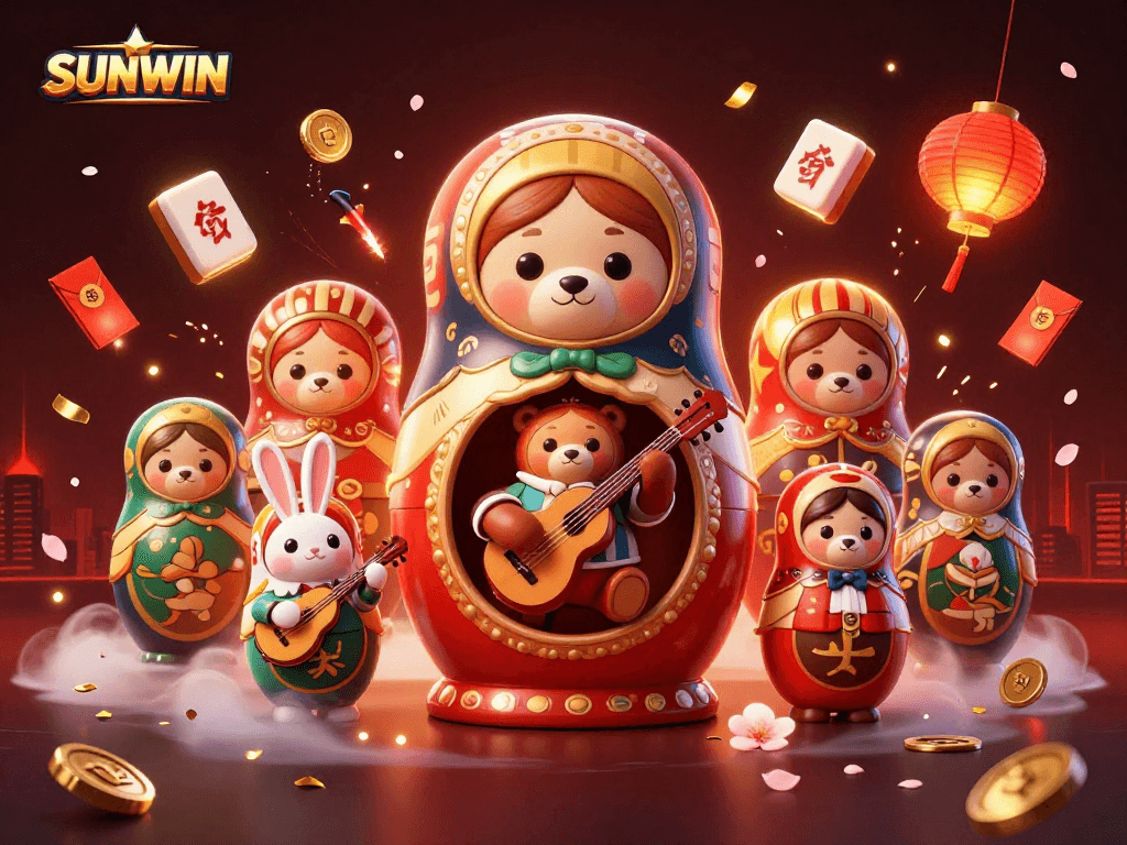 SUNWIN's immersive 3D illustration showcases engaging casino elements with vibrant characters and dynamic effects.