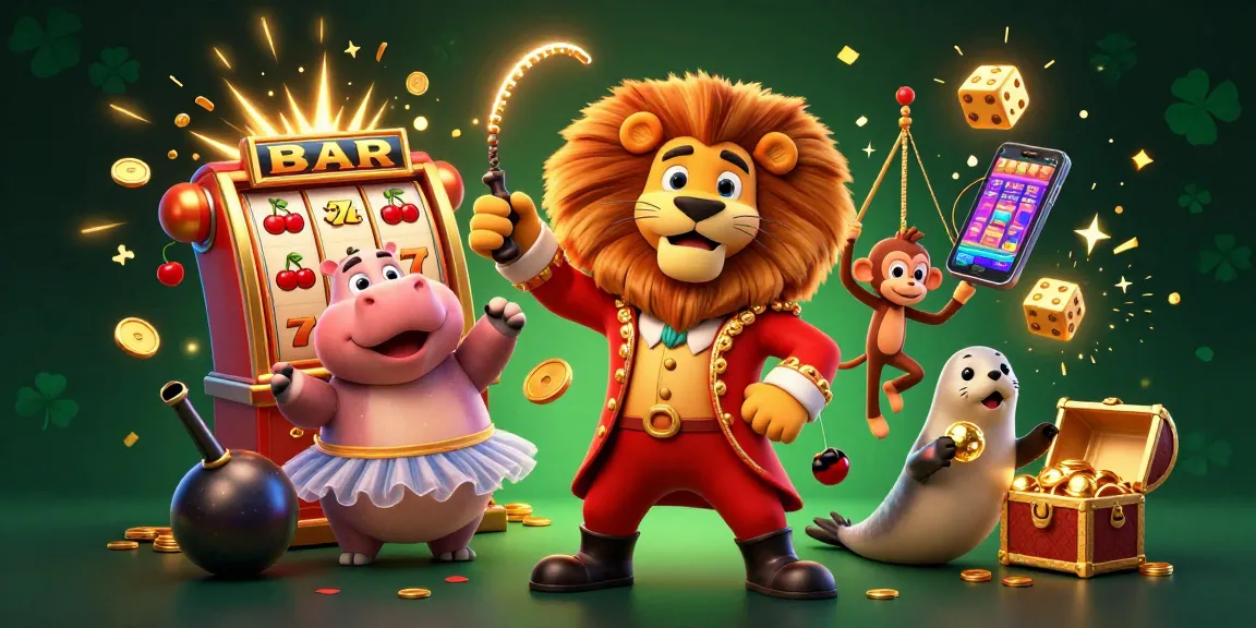 ea88 slots jackpot explosion in a vibrant circus scene with fun casino characters