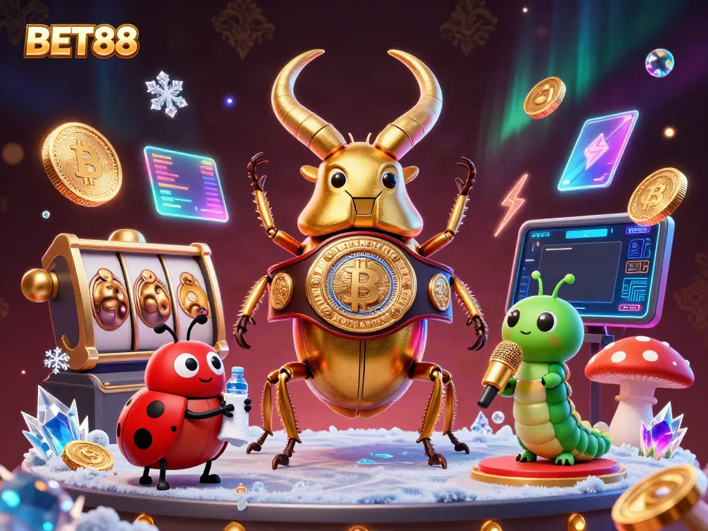 Experience exhilarating gameplay at BET88 with a vibrant 3D scene of cartoon characters amidst glowing casino elements.