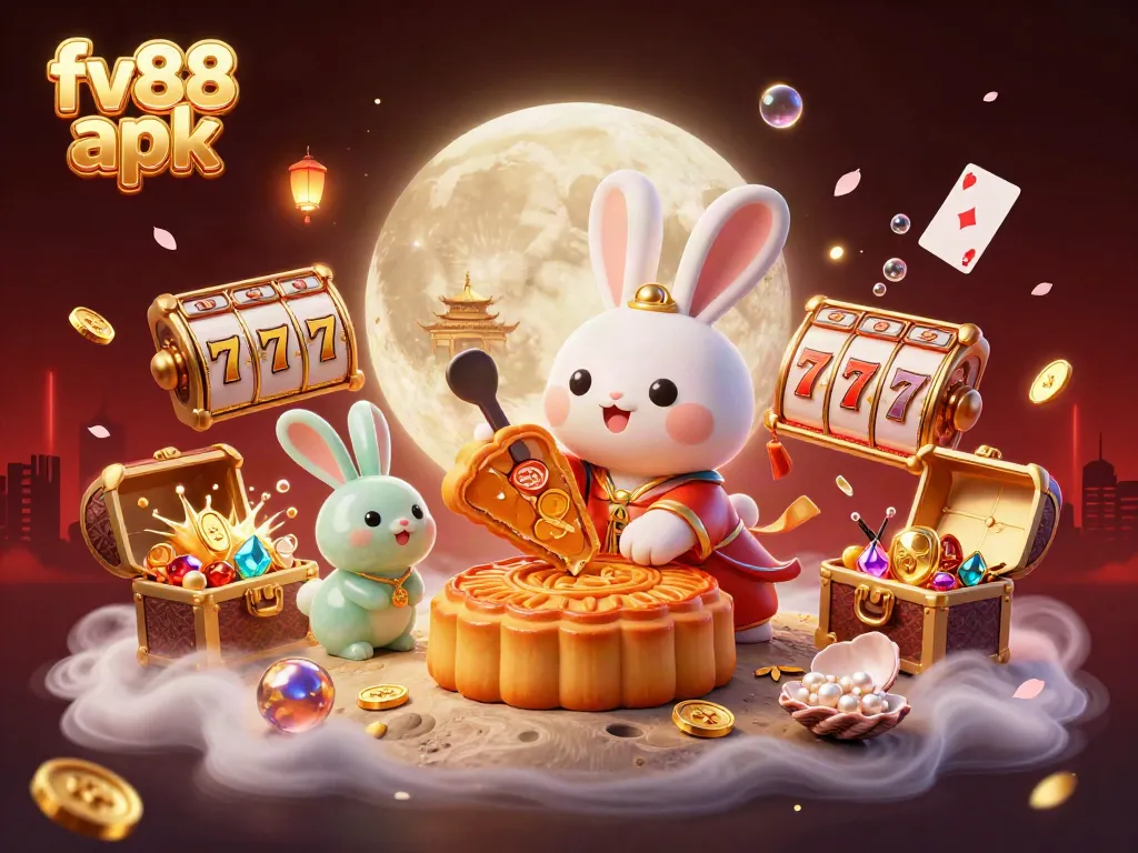 Experience the thrill of fv88 apk with the moon rabbit under a dynamic casino scene.