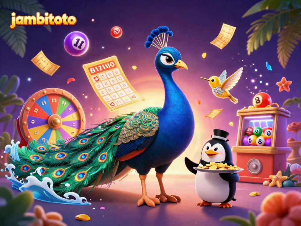Engage in thrilling games at jambitoto with a vibrant, dynamic lottery scene featuring colorful balls and rich casino elements.