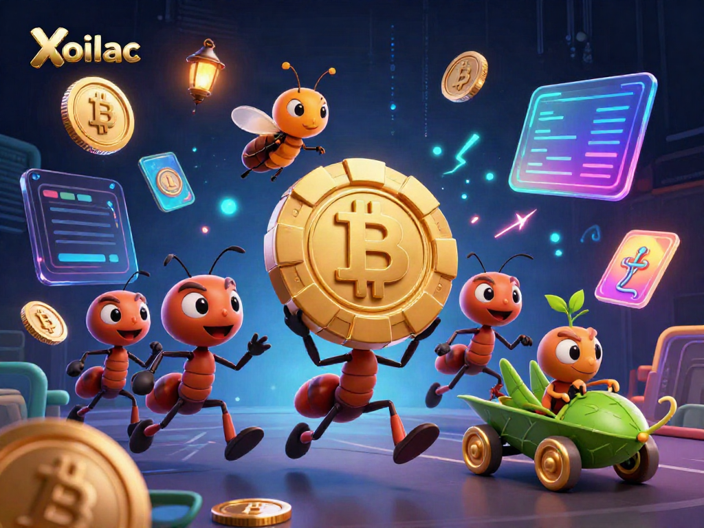 Xoilac captures a dynamic heist with ants stealing a giant chip in an electrifying casino scene.