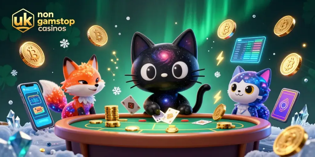 Engage in thrilling activities at uk non gamstop casinos highlighted by 3D cosmic casino characters.