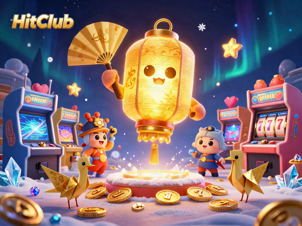 Experience the thrill of HitClub with vibrant casino games and lucky symbols in this dynamic scene.