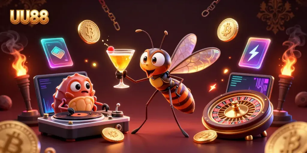 Join UU88 for an exhilarating casino experience with animated characters and crypto elements.
