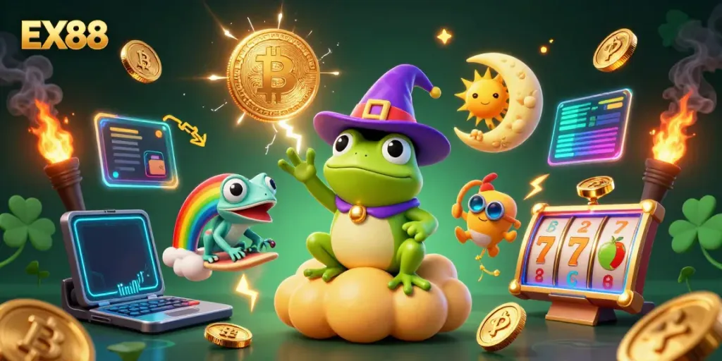 Win big with EX88 in a magical casino world filled with gold coins and vibrant characters.