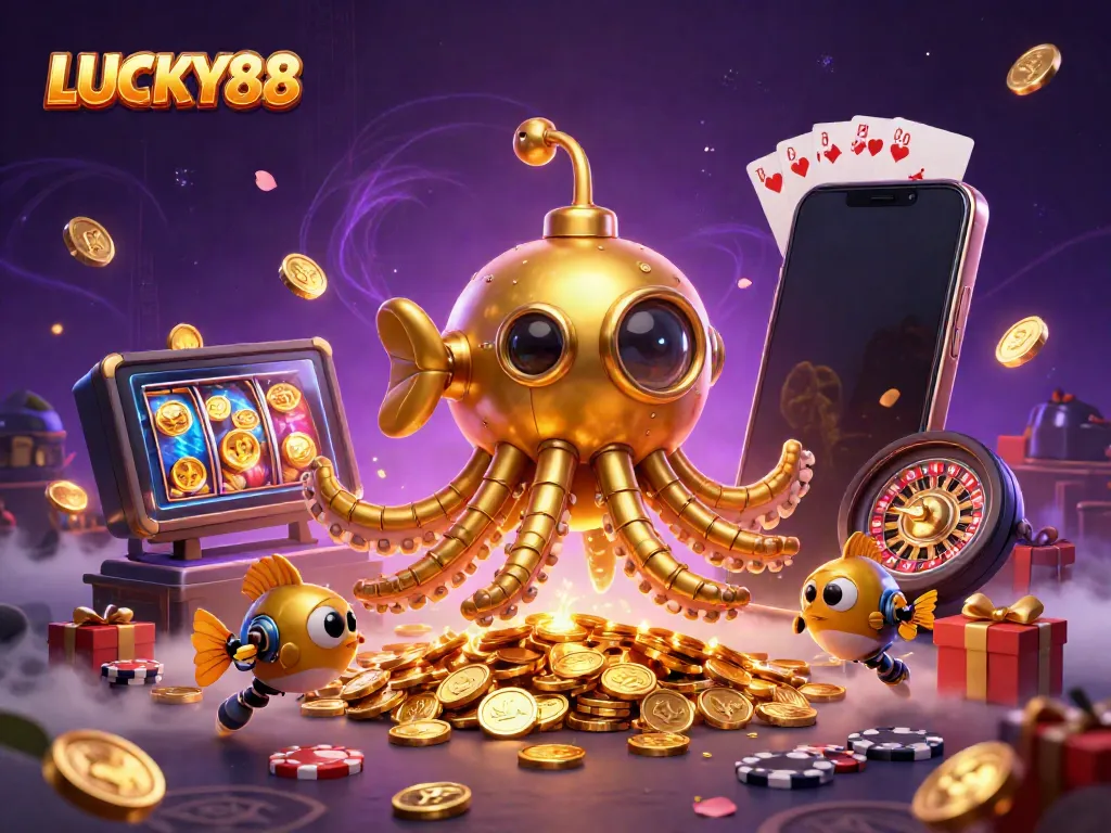 Experience thrilling slots action with LUCKY88 in a vibrant 3D casino world full of golden treasures.