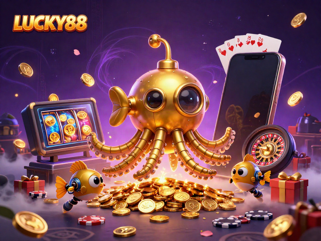 Experience thrilling slots action with LUCKY88 in a vibrant 3D casino world full of golden treasures.