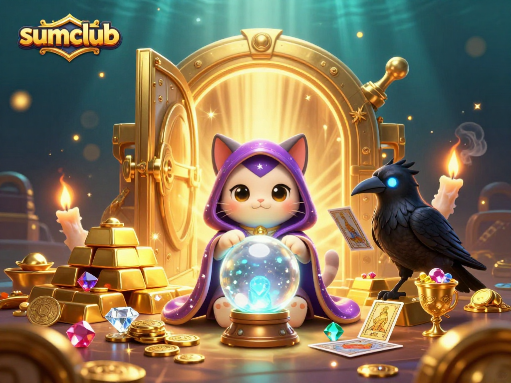 Experience the thrill of sumclub with a vibrant, mystical casino scene filled with fortune and gems.