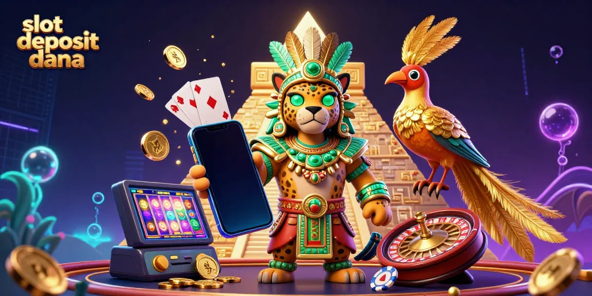 Experience thrilling gaming with slot deposit dana in a vibrant casino setting featuring a jaguar priest and quetzal companion.