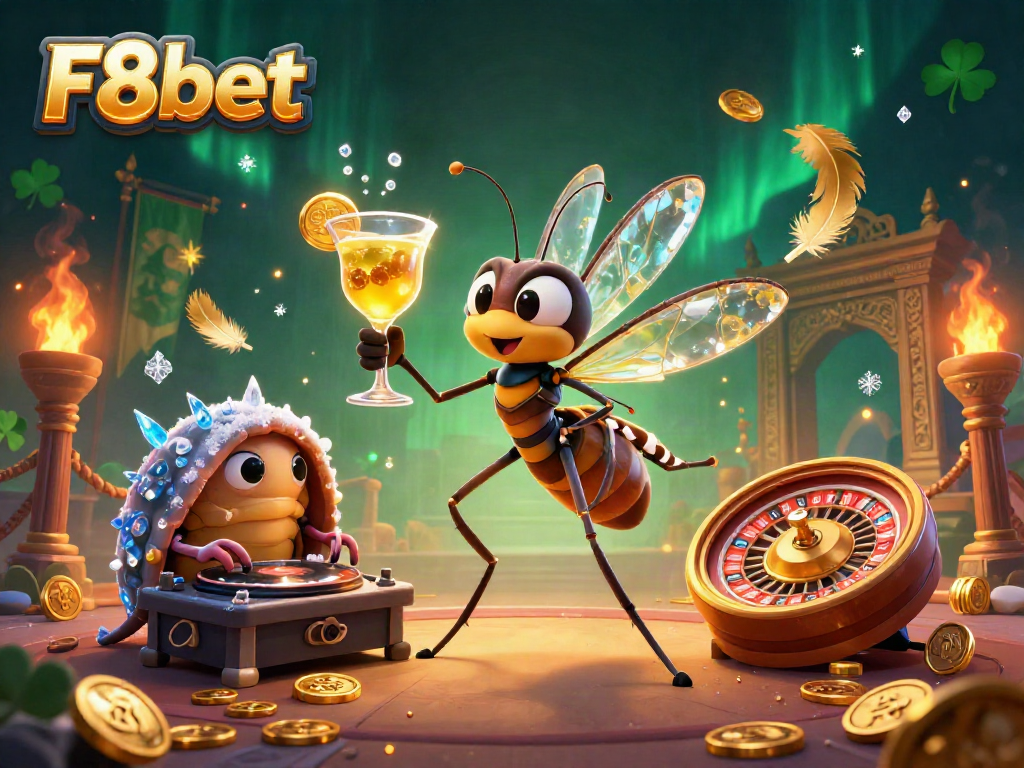 Experience the vibrant world of F8bet as the playful casino mascot comes to life in a dynamic scene.
