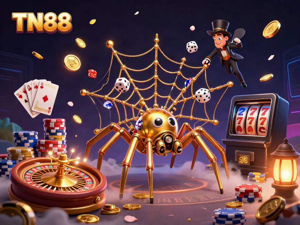 Catch winning opportunities at TN88 with a vibrant steampunk casino illustration showcasing dynamic game elements.