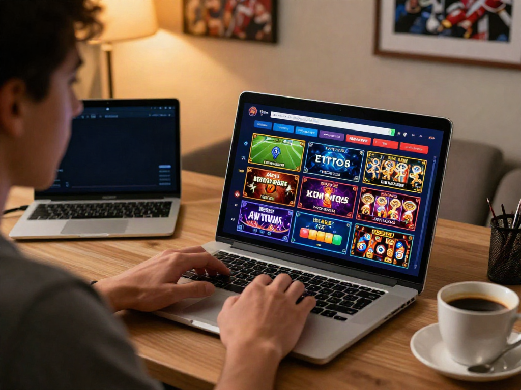 Interactive online gambling scene featuring a player betting on tx88 with gaming options and warm home office ambiance.
