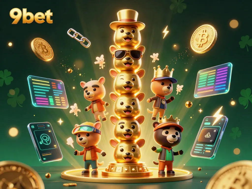 Engage with the vibrant world of 9bet through colorful casino elements featuring animated characters.