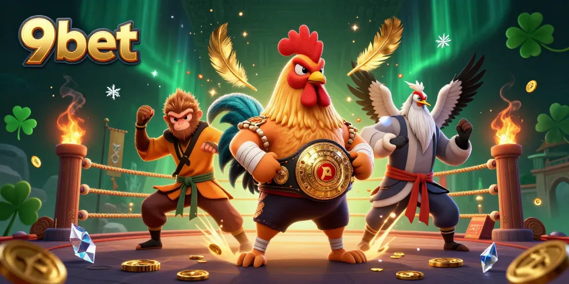 Feel the thrill of 9bet as unique characters celebrate in an energetic casino scene.