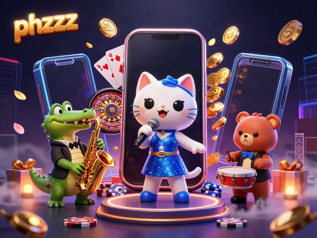 Join phzzz casino fun with 3D characters celebrating a winning spin amidst vibrant gaming elements.