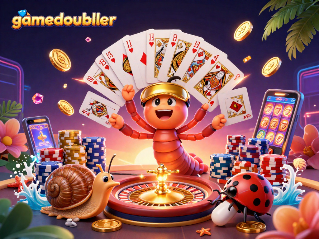 Experience gamedoubler with thrilling casino action featuring a millipede dealer, high-roller snail, and rich game elements.