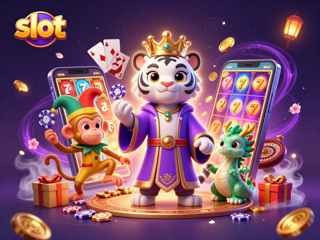 Spin vibrant slot games with colorful riches alongside animated characters in a thrilling casino scene.