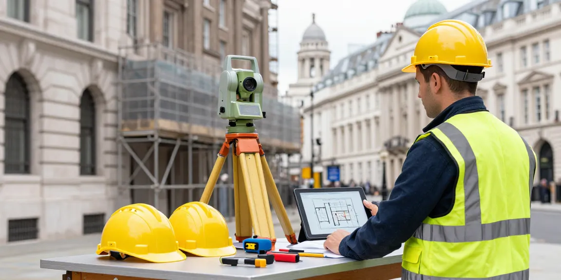 Measured Building Surveyors London conducting precise urban surveying with modern equipment.