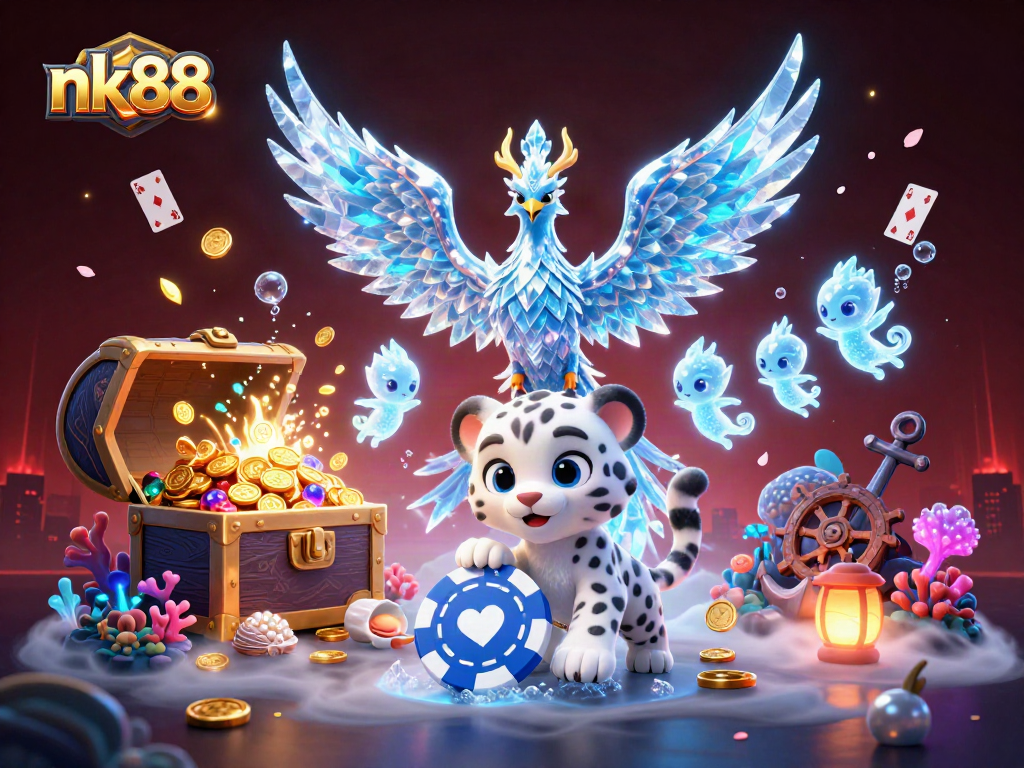 nk88 animated casino scene showcasing characters and vibrant gaming elements in a stunning 3D illustration