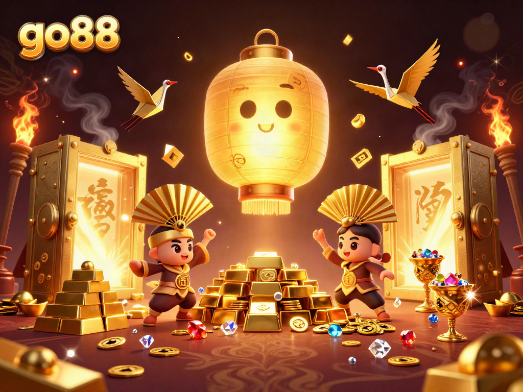 Experience thrilling gaming action at go88 with vibrant mythical characters and stunning gold treasures.