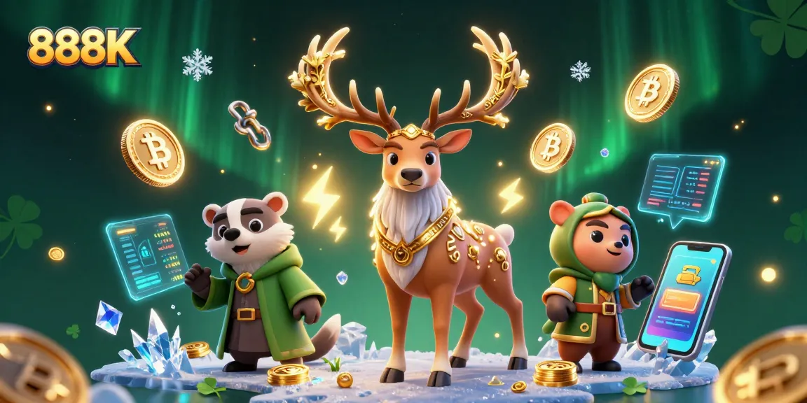 Engage in exciting online gaming adventures with 888K's vibrant crypto-themed illustration.