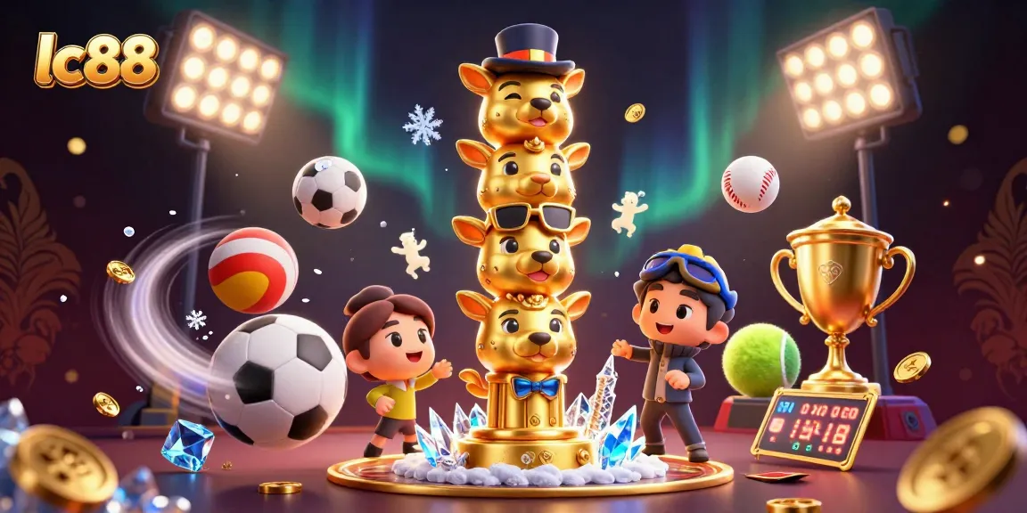 Betting on lc88 while enjoying a vibrant sports-themed casino illustration with golden elements.