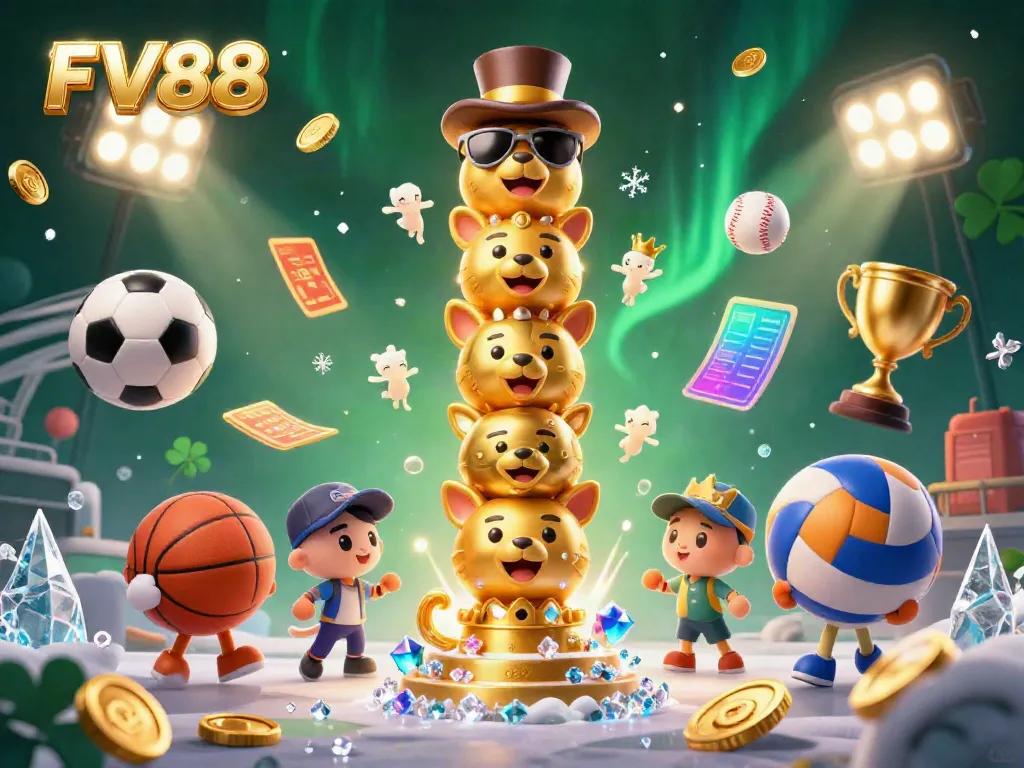 Experience thrilling gaming action at FV88 with engaging sports and casino elements integrated in vibrant design.