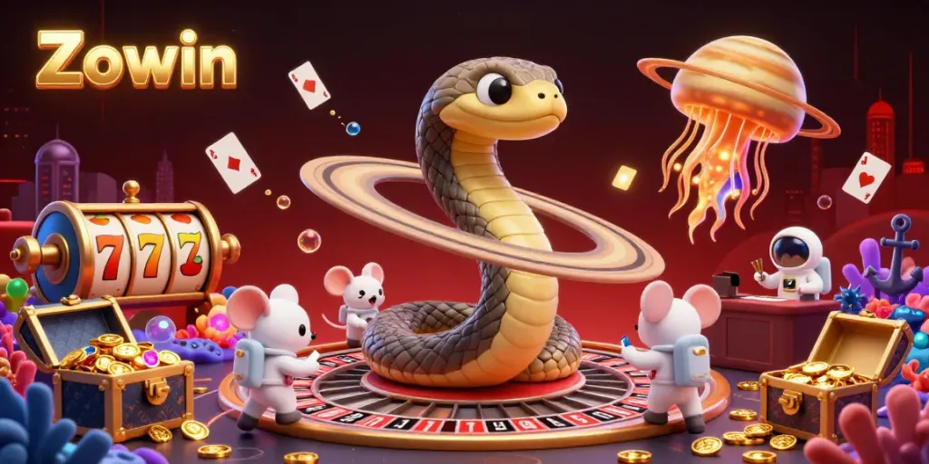 Experience Zowin’s excitement as astronaut mice place bets on a roulette wheel in a cosmic casino.