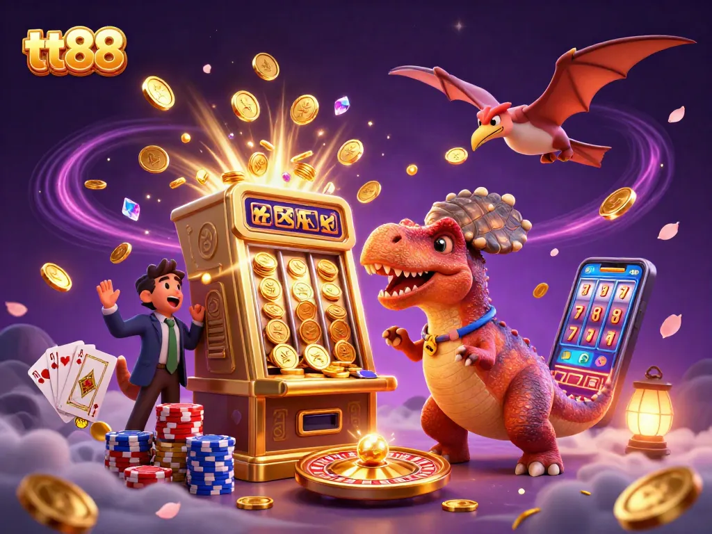 Watch the tt88 pachycephalosaurus activate a slot jackpot while an ankylosaurus panics.