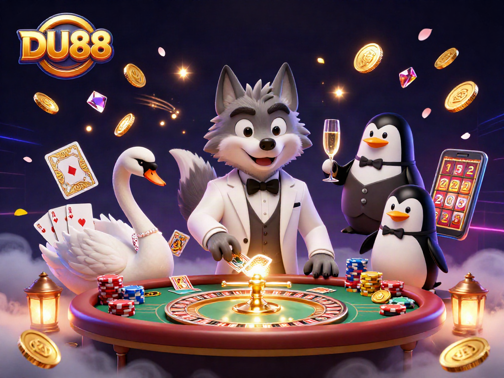 Engage in excitement at DU88 with a debonair wolf, elegant swan, and penguin sommelier at the baccarat table.