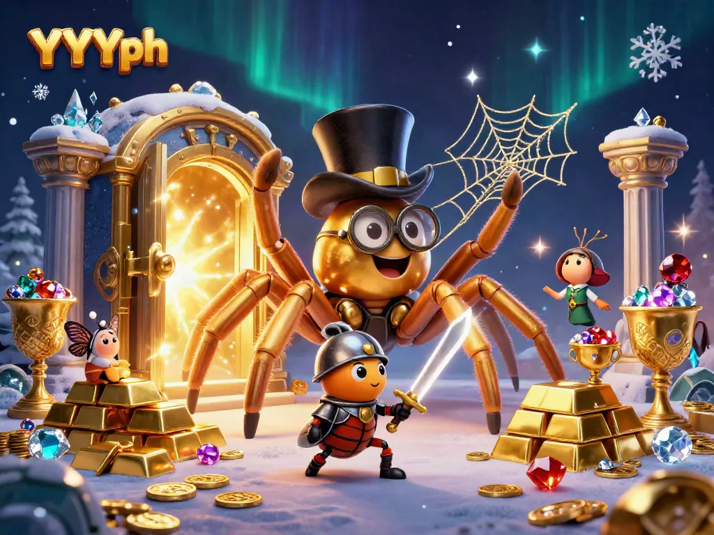 Experience thrilling gameplay with YYYph as the golden tarantula spins its riches in a colorful casino scene.