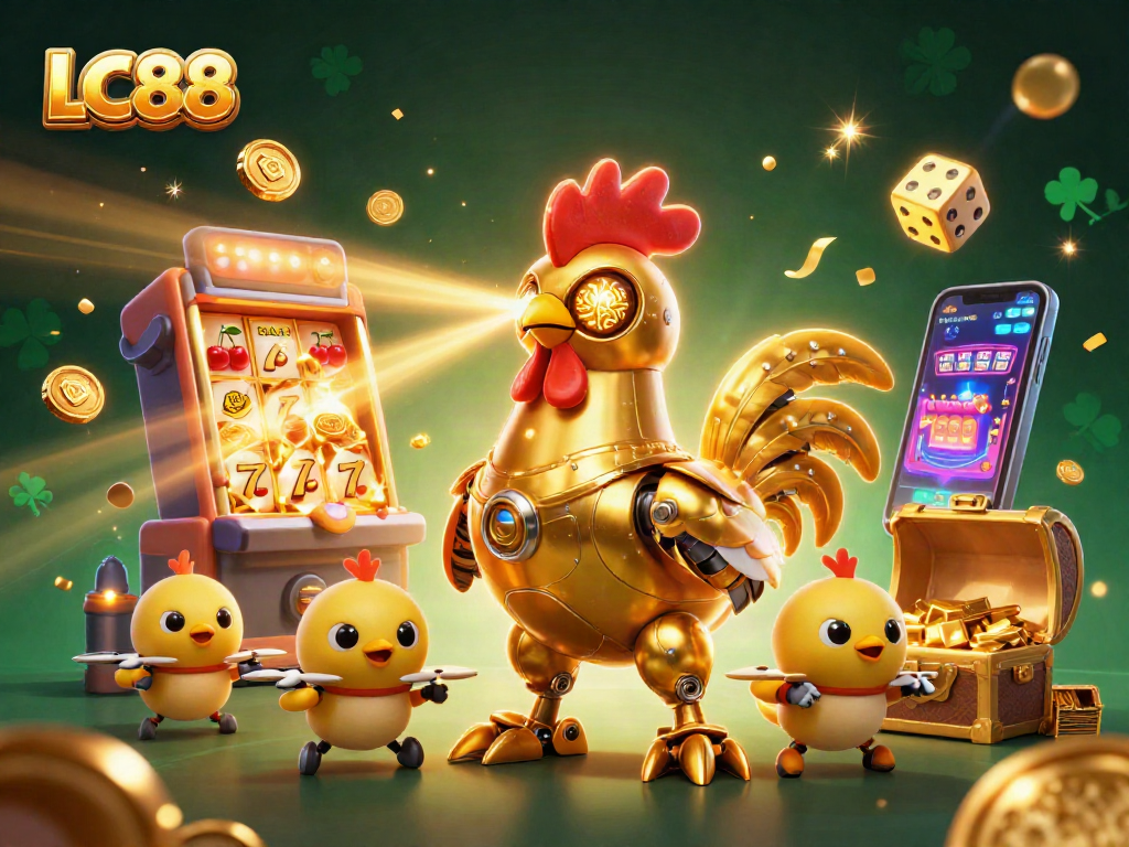 Engage in the LC88 casino experience with vibrant slot machines and dynamic characters.