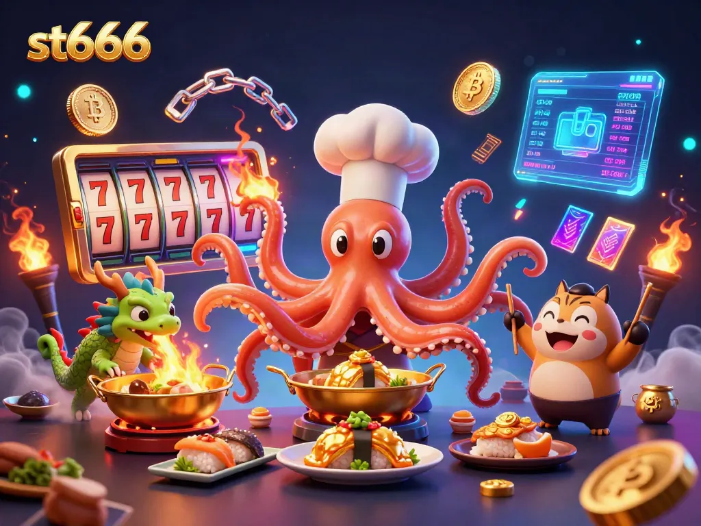 Engage in thrilling casino action with st666 and vibrant characters celebrating wins amidst slot reels and crypto elements