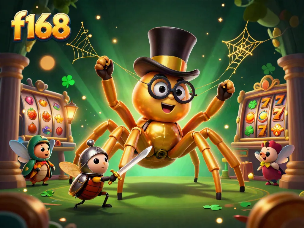 Engage with f168’s thrilling slot game featuring a giant golden tarantula and a beetle knight.