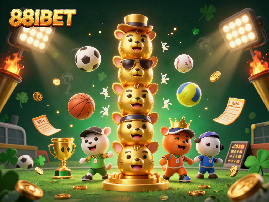Betting on sports at 88IBET with a dynamic totem, vibrant elements, and immersive illustrations.