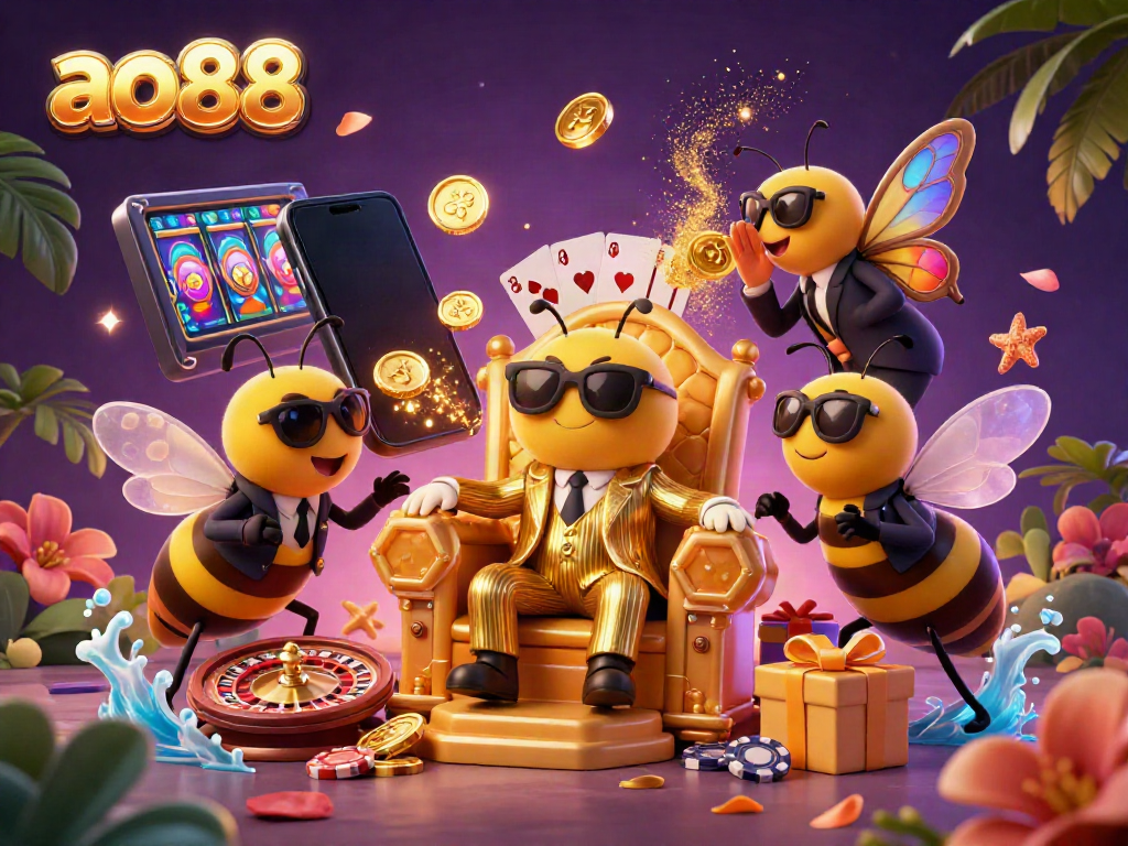 Engage in gaming fun with ao88 featuring vibrant slots, a bumblebee mob boss, and lively casino action.