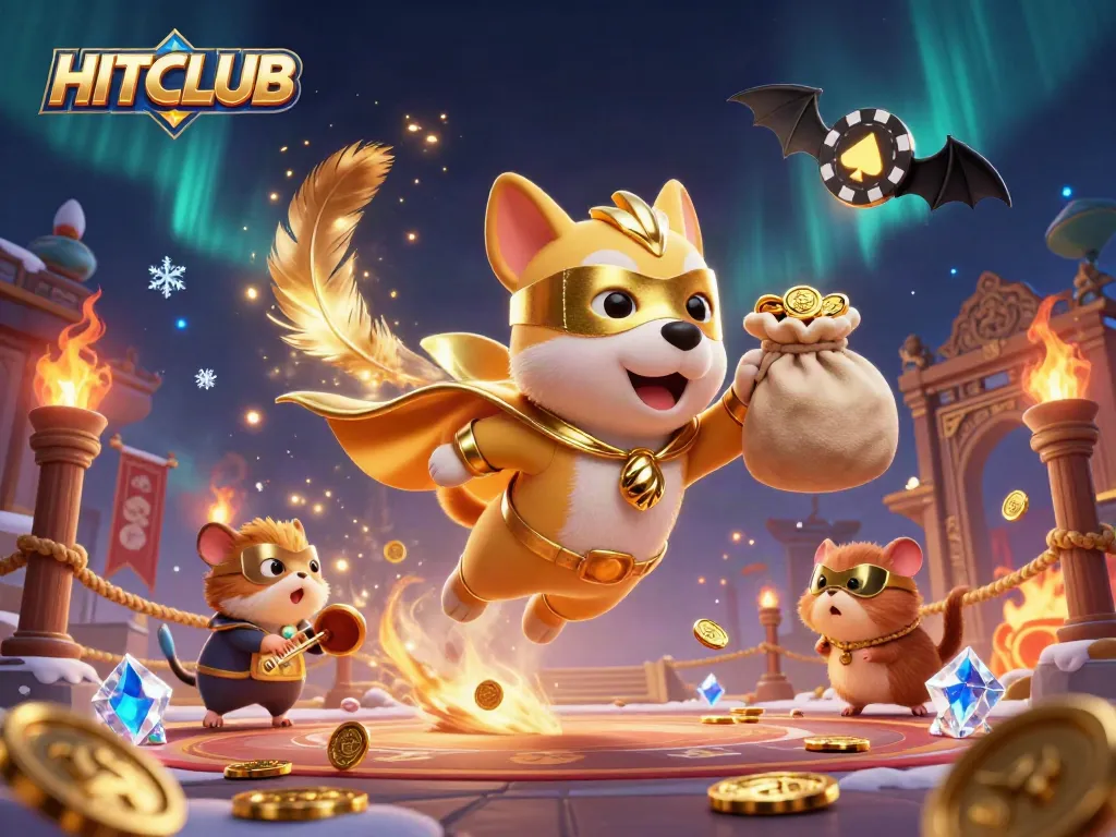 Experience the thrill of HITCLUB with a cartoon superhero dog in a casino adventure.